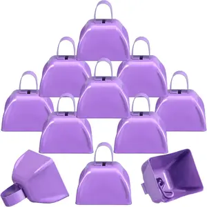 12 Pack Metal Cow Bells Noise Makers with Handle 3 Inch Hand Percussion Cowbells Bulk Loud Call Bell for Sporting Events Cheering Football  Team Spirit Weddings Party Noisemakers(Purple)