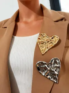 Fashion Exaggerated Heart-Shaped Brooch for Women, Unique Irregular Geometric Metal Jewelry, Party Birthday Gift Idea