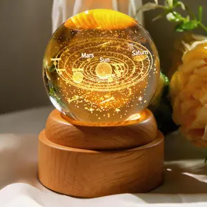 3D Rotate Fantastic 2.36“ Crystal Ball Night Light Desktop Decor Crafts Bedroom Decoration Wedding Anniversary Couple Gift Mother Day Birthday Thanksgiving New Year Christmas Halloween Valentine Day Gift