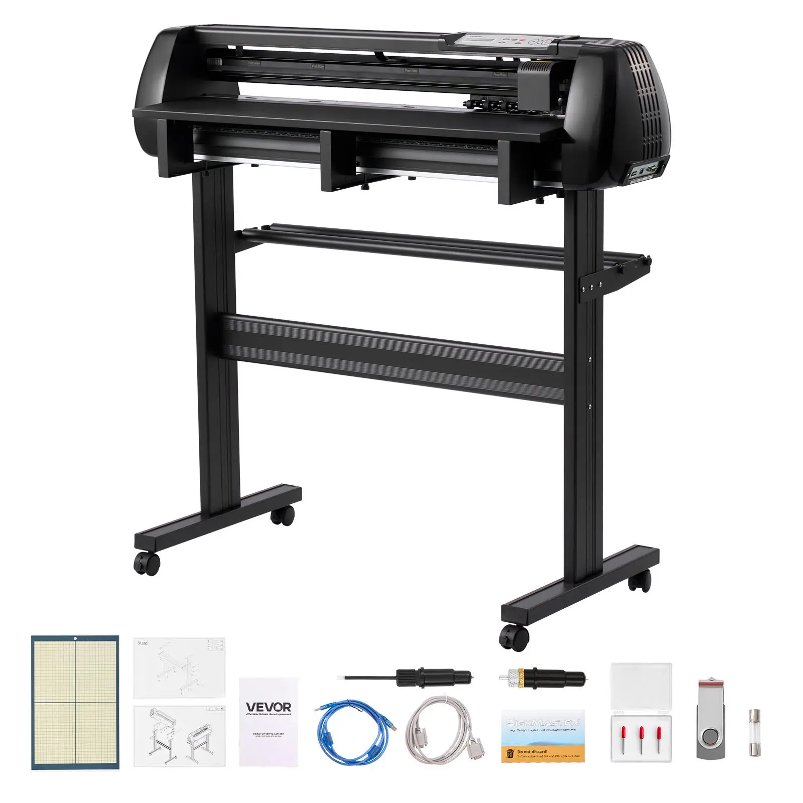 VEVOR Vinyl Cutter Machine, 34 in Max Feed Width, Dual Blades, Adjustable Force & Speed, LED Display, 17.3 kg/38.14 lbs, 42.52 x 17.9 x 40.55 in, 50/60hz, Signmaster Software-Included Plotter for Windows & macOS