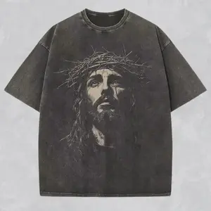 Men's Vintage Short-Sleeve Top - Distressed Acid-Washed Heavyweight Cotton T-Shirt, Unisex Christian Casual Faith Apparel, Religious Church Gift