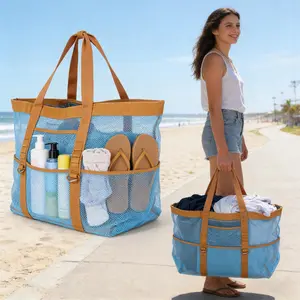 1pc Extra Large Mesh Beach Bag, Swimming Bag For Children Beach Toy Baskets Portable Travel Storage Wash Bag Quick Dry Tote