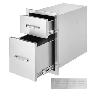 Outdoor Kitchen Drawers 13" W x 20.5" H x 21" D Flush Mount Double BBQ Access Drawers With Stainless Steel Handle For Outdoor Kitchens Patio Grill Station Island Storage Weather Resistant Rustproof Heavy Duty Construction