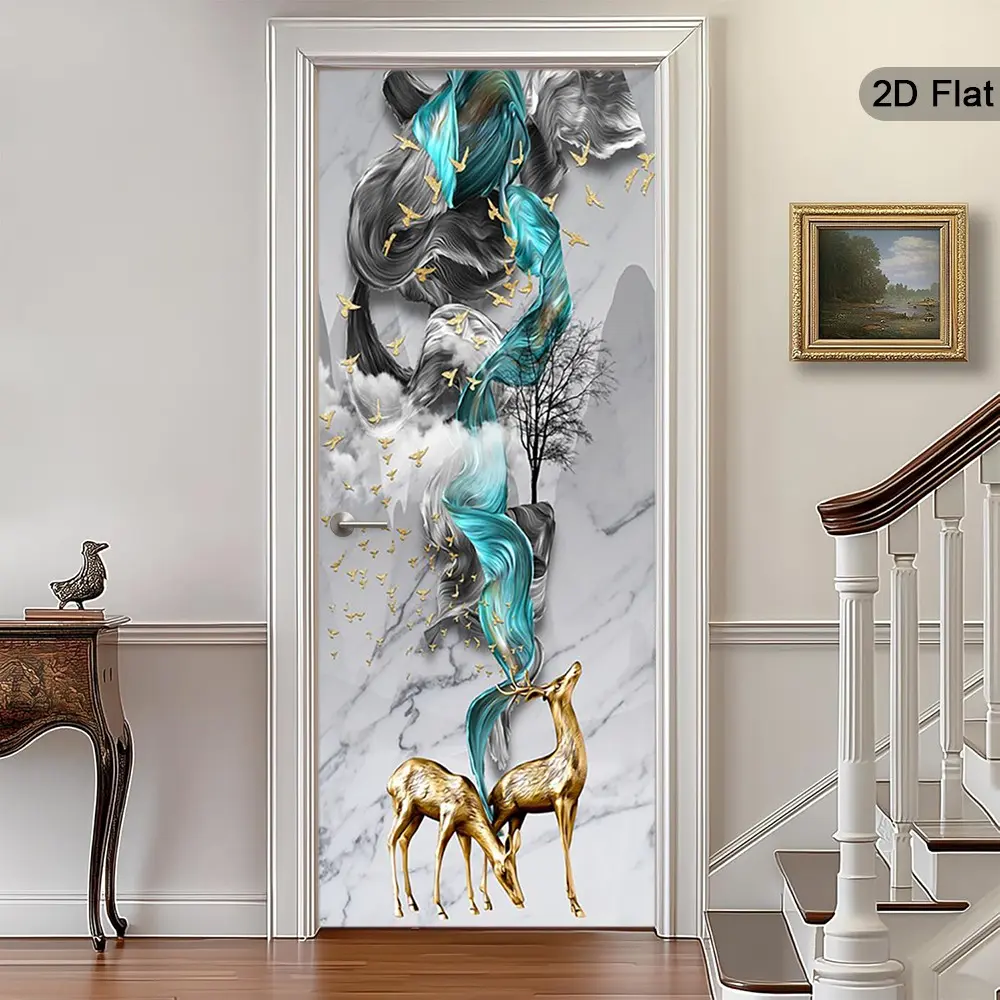 2D Luxury Ceiling Art Door Sticker, Abstract Modern Wallpaper, Self-Adhesive Elegant Design, Ideal for Home Decor, Living Room, Office