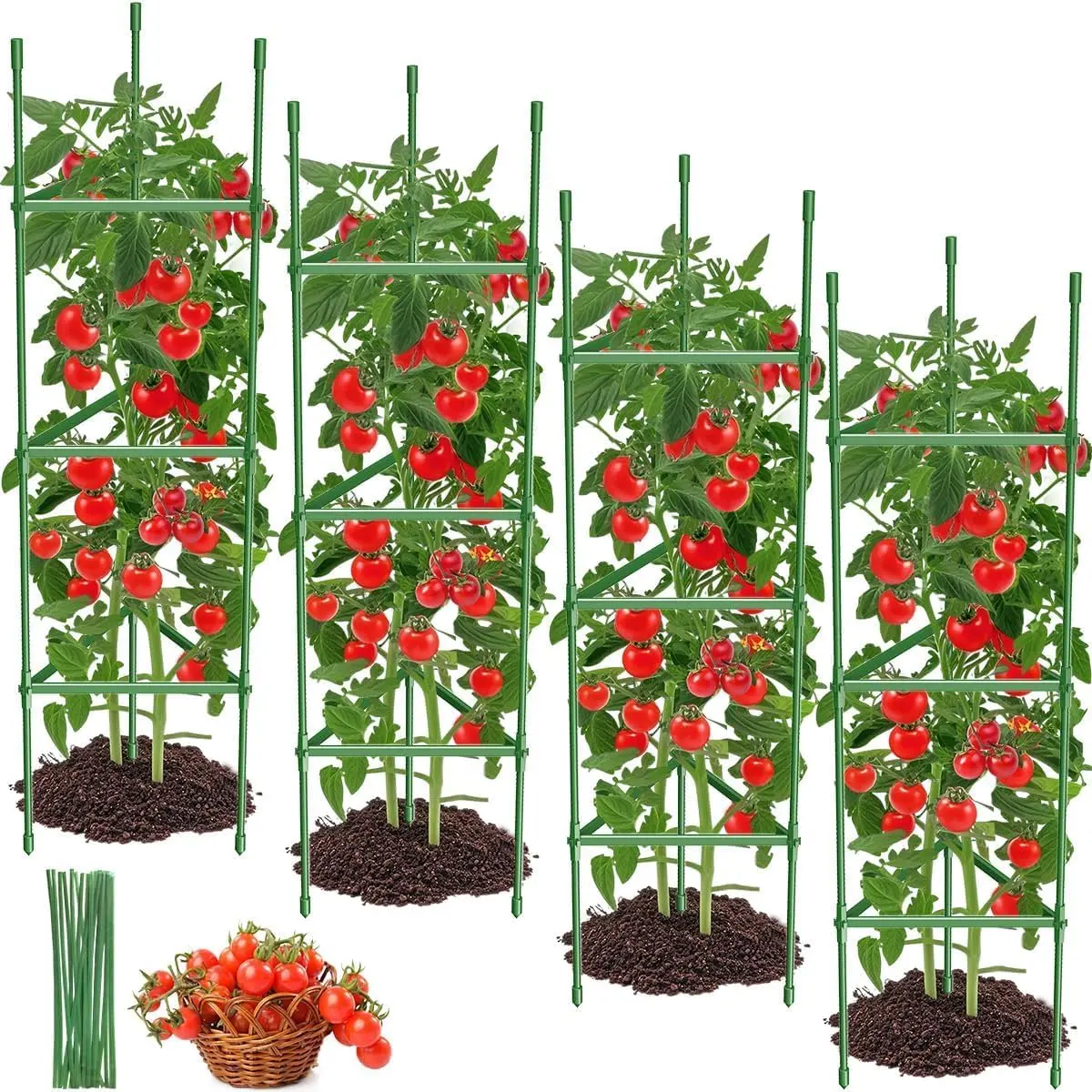 4PCS Plastic Height Adjustable Garden Plant Support Tomato Cages - 15.7-51.2in, Triangle Design, 2 Hexagons & 4 Rectangles, Easy Install, Indoor Set Pack for Raised Beds, Climbing Plants, Supports Vines