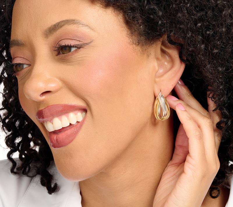 UltraFine 950 Silver Double Wrapped 1-1/8" Curved Hoop Earrings