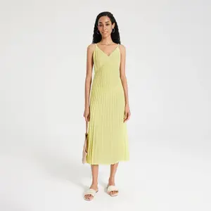 Women's Pleated Midi Slip Dress - A New Day Lemon L