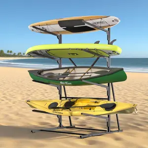 Heavy-Duty Kayak Storage Rack, 4-Tier Adjustable Stand for Kayaks, Canoes, SUPs & Surfboards, Organizer for Garage, Shelter, Dock