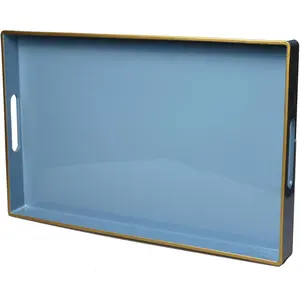 Blue Decorative Serving Tray with Handles, Elegant Plastic Coffee Table Tray for Ottoman, Living Room, Home Decor 15.6" X 10.2" Light Blue
