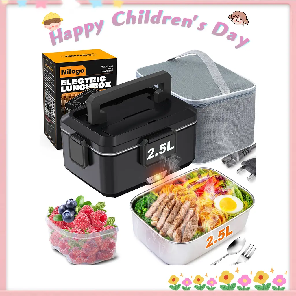 Nifogo Electric Lunch Box for Adults 100W Food Warmer Lunch Box 1.5&1.8L Stainless Steel Container&Bag Tableware 12V/24V/110V for Car/Truck/Work