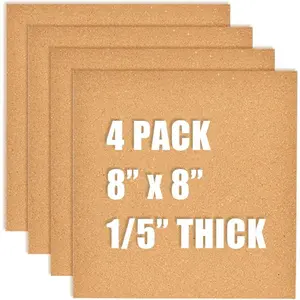 8x8 Cork Board Tiles Bulletin Board, 1/5" Thick Small Square Cork Boards for Walls, Self-Adhesive Cork Tiles for Home, Office, , Bulletin Board Decorations(5mm,4pc)