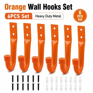 6-Piece Wall-Mounted Garage Hooks, J-Type Multi-Functional Storage Hooks, Space-Saving Rack for Bikes, Tools, Ladders, Pipes