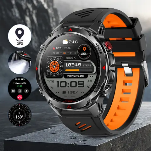 LOOXLK GPS Smartwatch for Men & Women, 1.46-inch Round HD Display Wearable Device, Wireless Calling, Multi-Sports Modes (100+), Waterproof, LED Light, Compass, USB Charging, Wireless Sync, Weather Alert, Pedometer, Compatible with Android/iOS