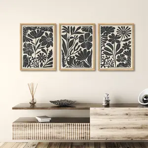 Framed Gallery Wall Art Set of 3 Abstract Flower Botanical Ornaments Prints Minimalist Modern Art Boho Wall Decoration Poster