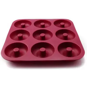 Large  Donut Pan for Baking, 9 Cavity Non-Stick  Grade  Donut Molds, Doughnut Pan and Bagel Pans for Baking & Kitchen Baking,  11.2 x 11.1 Inches, Dishwasher Safe - Red