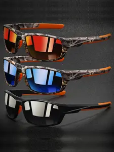 Unisex Sport Sunglasses Set, Sunglasses for Sports, Fashionable Retro Square Design, Outdoor Activities & Driving Protection, Frame, Ice Blue Lenses