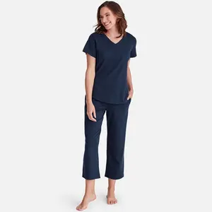 Pima Cotton Women's Cropped Pajama Set - Navy J