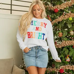 Merry And Bright Cable Knit Pullover Sweatshirt
