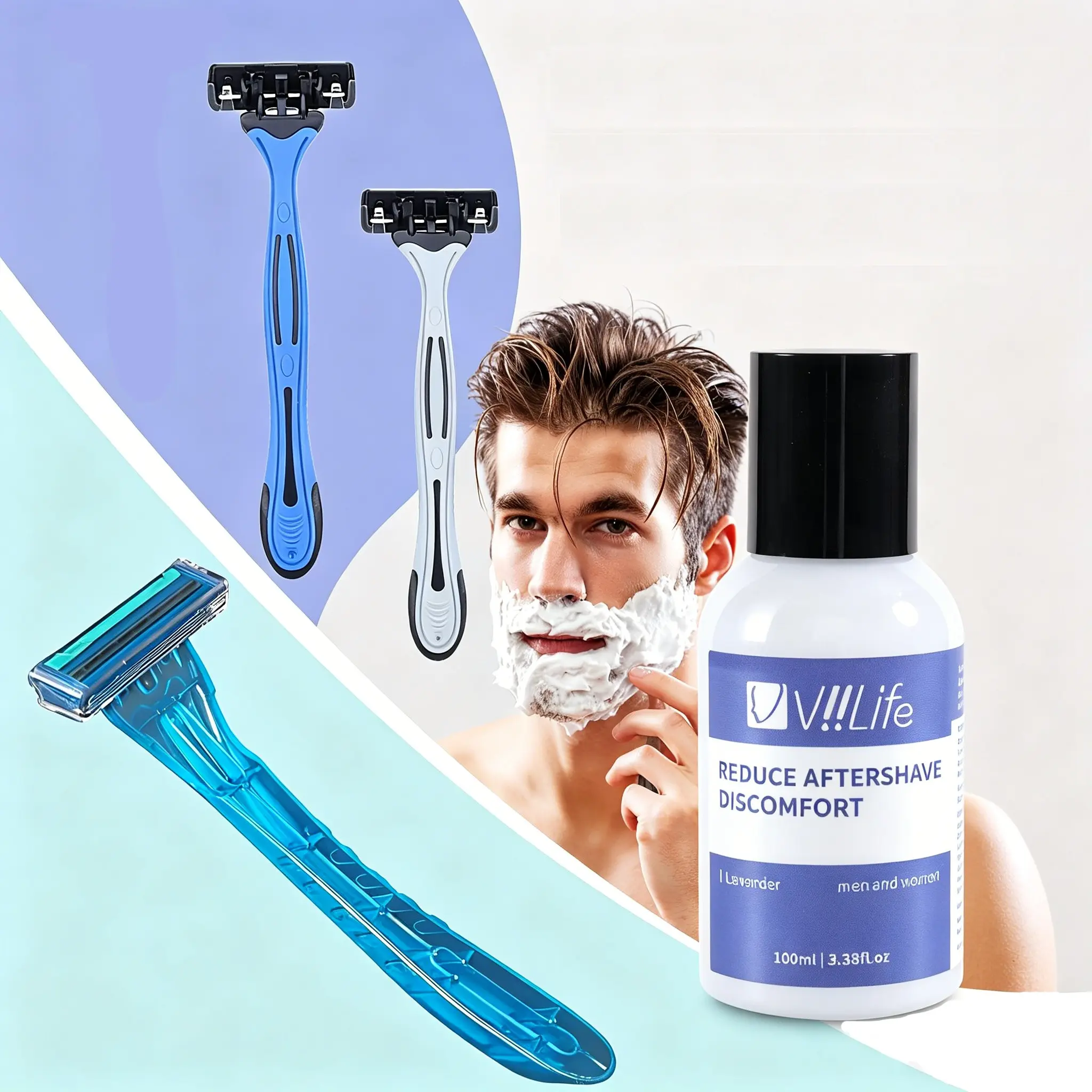Viilife Men & Women Shaving Kit, Multi-Color Disposable Razors + 100ML Lavender After-Shave Balm, Reduces Irritation, for Face, Legs, Armpits, Bikini Area