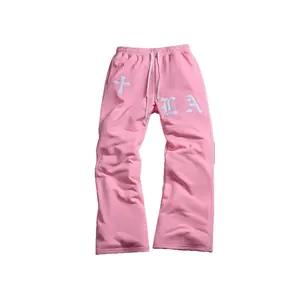 Men’s Trendy Pink Cross-Gothic Letter Elastic Waist Sweatpants, Ideal for Layering with Oversized Tees and Creating a Unique Streetwear Sweatpants Outfit