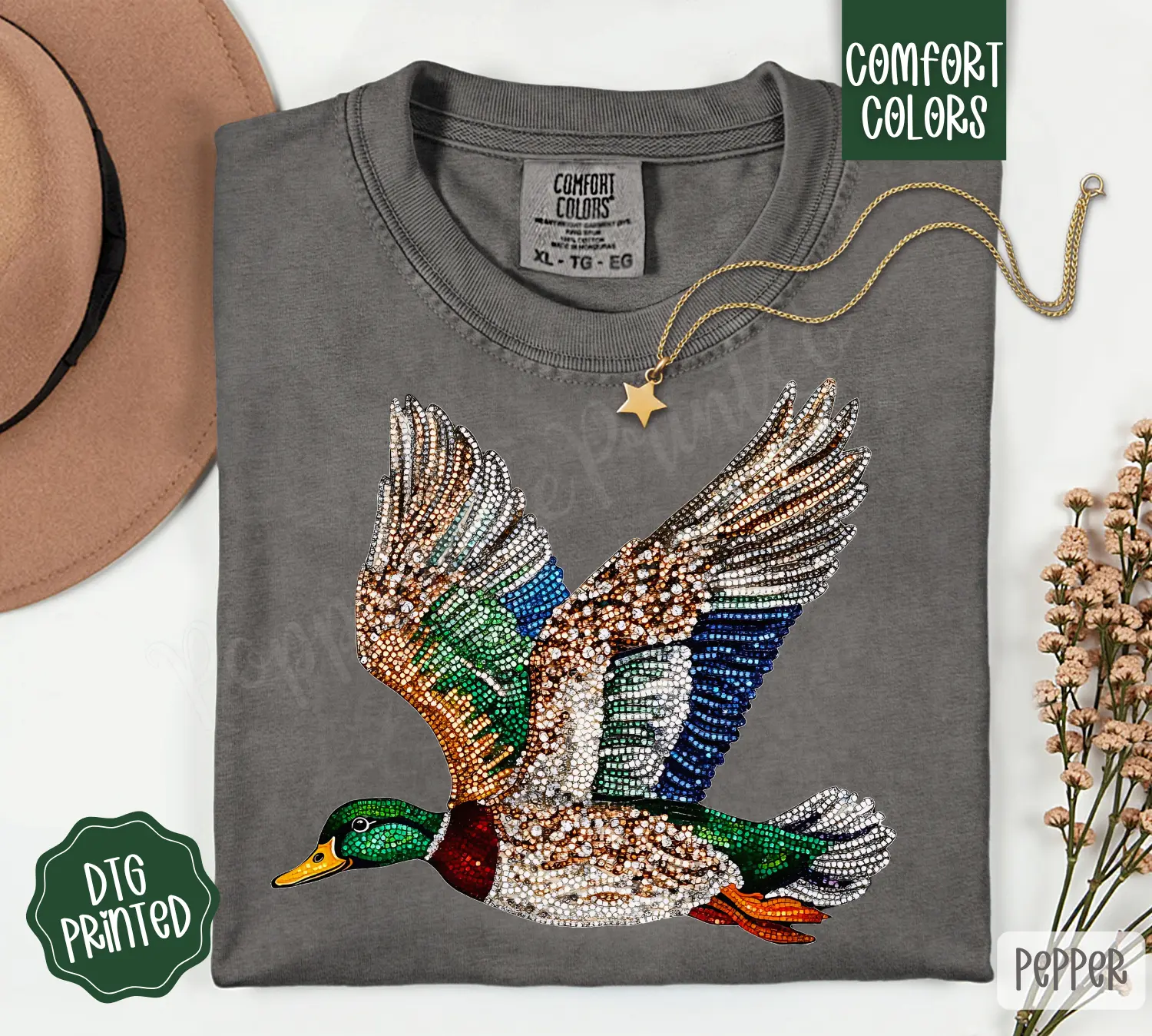 Faux Rhinestone Duck Comfort Colors, Trendy Women's Tshirt