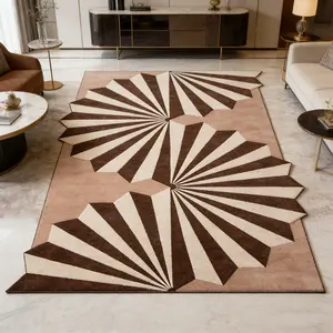 1 Pcs Creative Geometric Fan-Shaped & S Pattern Rug  Irregular Rectangular Modern Decorative Carpet. A Visually Appealing, Soft-Underfoot Area Rug; Washable Hand or Machine and Non-Slip. Suitable for Living Rooms, Bedrooms, and Studies.