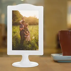 4-piece white double-sided photo frame-stylish dining table decoration for weddings, parties and events, easy to assemble, with a solid round base