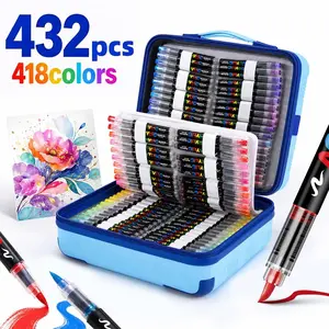 432pcs/418 Colors Acrylic Markers, Professional Drawing Pens, Soft Tip Fine Touch, Continuous Ink Flow Control, Portable Storage Box, Art Supplies