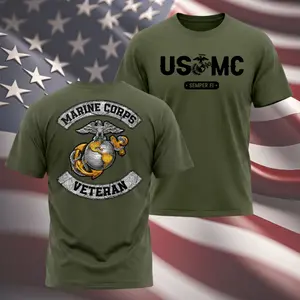 USMC Shirt ,250 Independence T-Shirt - Soft Cotton Poly Blend Tee, Uni-sex Classic Fit, Digital Print, 200gsm Heavyweight