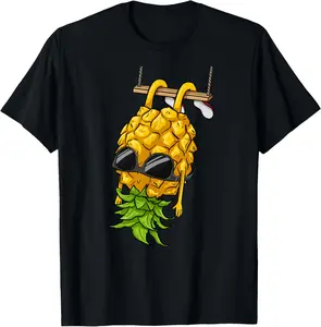 Swinging Pineapple Cartoon Swinger Upside Down Pineapple T-Shirt Cotton Fabric