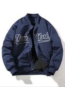 Men's Regular Fit Letter Print Baseball Collar Long Sleeve Jacket, Casual Fashionable Zip Up Jacket for Daily Outdoor Wear, Men Cloths for All Seasons, Coats, Menswear