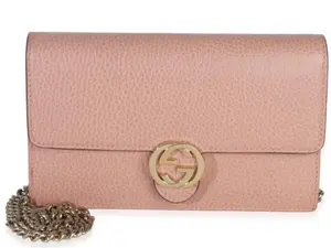 Pre-owned GUCCI leather Crossbody Bags Pink Dollar Calfskin Interlocking G Wallet On Chain