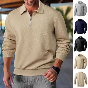 Lapel Jacquard Half-zipper Sweatshirt Fashion Solid Color Long-sleeved Tops For Men Clothing