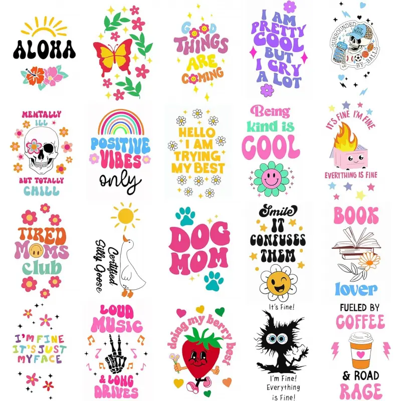 80 Sheets Funny UV DTF Stickers for Motel Keychains, Girl Power Waterproof UV DTF Decals, Positive Cold Transfer Stickers Rub on Transfers