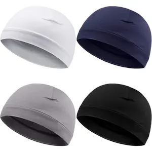 4 count Men Skull Caps Soft Cotton Beanie Hats Stretchy Helmet Liner Multifunctional Headwear for Men Women