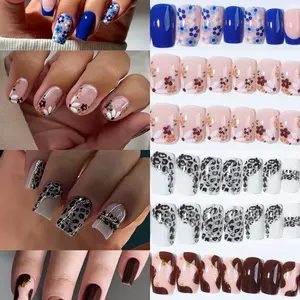 96pcs Acrylic Press-On Nails, Floral Leopard Zebra Patterns, Glitter, Easy Wear, Perfect for Daily Use and Parties