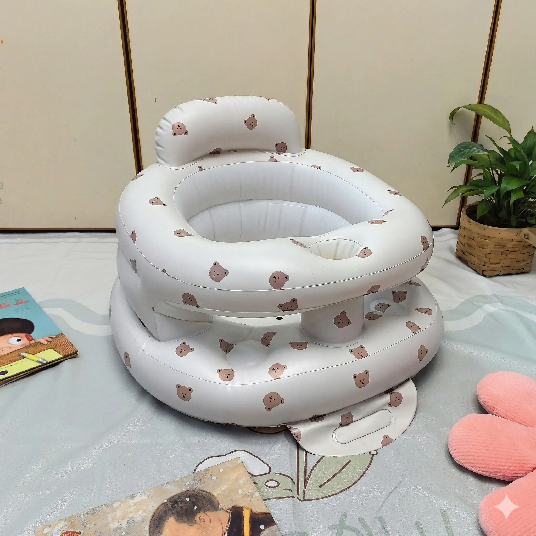 Built in Air Pump Baby Chair, Inflatable Baby Seat for Babies 3-36 Months, Sit Me up Floor Seat for Baby, Bumbo Seat for Learning to Sit, Baby Feeding Sofa, Baby Camping Chair, Baby Beach Chair