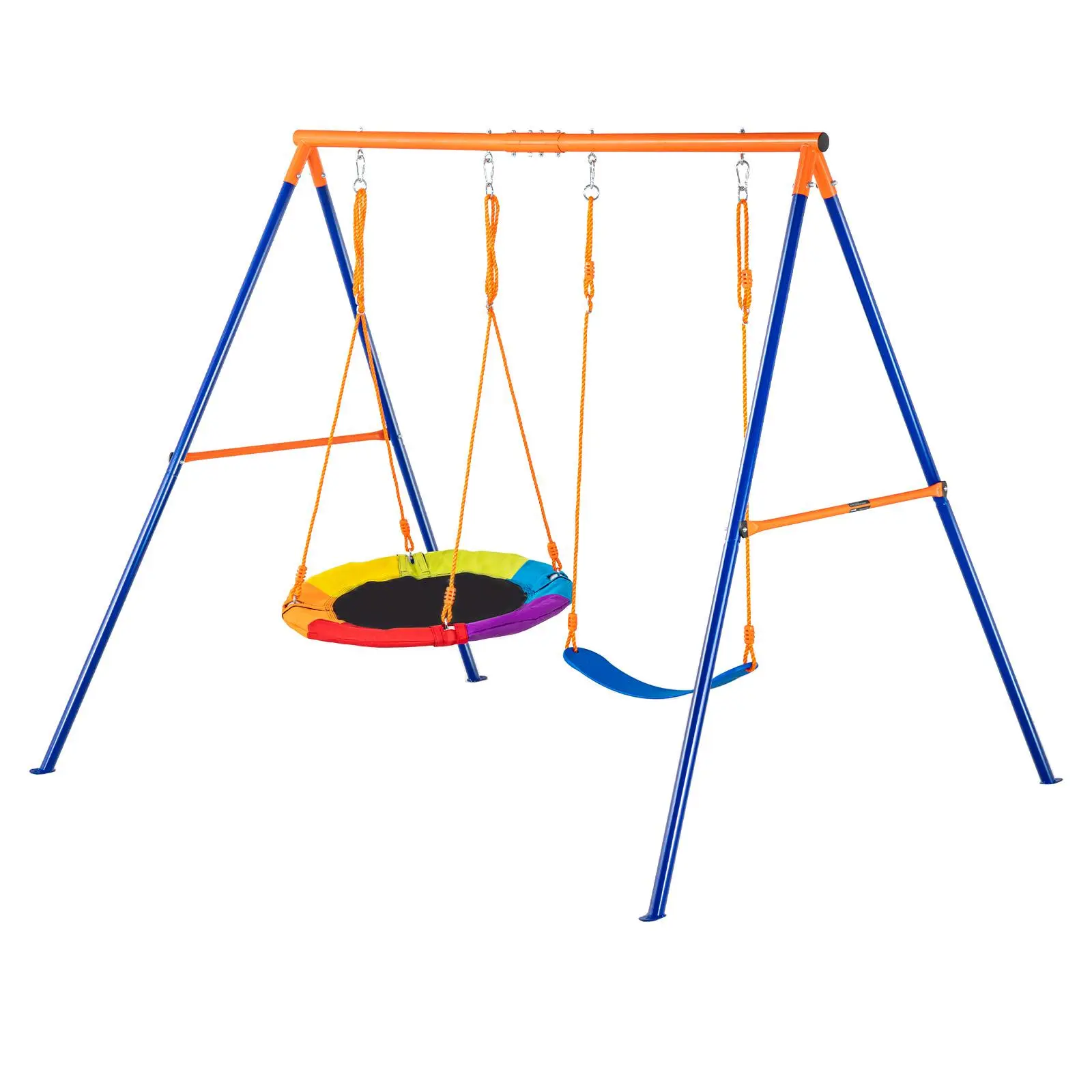 【SummerFinds】VEVOR Swing Sets for Backyard,  , 440lbs Load Capacity Swing Set, with 1 Saucer Swing Seat, 1 Belt Swing Seat, Heavy Duty A-Frame Metal Swing Stand and Adjustable Rope, Swingset Outdoor for Kids