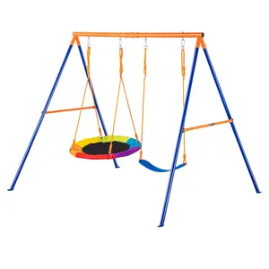 VEVOR Swing Sets for Backyard,  , 440lbs Load Capacity Swing Set, with 1 Saucer Swing Seat, 1 Belt Swing Seat, Heavy Duty A-Frame Metal Swing Stand and Adjustable Rope, Swingset Outdoor for Kids