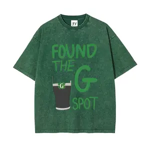 Men's "Found The G Spot" Shamrock Graphic T-Shirt, Vintage Washed Cotton Streetwear Top for St. Patrick's Day