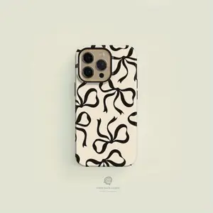 A Black Bow Cream-Colored Phone Case, Compatible with Iphone 11, 12, 13, 14, 15, 16 Pro Max And Pro Plus Series - a Stylish And Creatively Designed New Phone