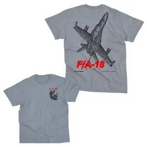 F/A-18 Rhino Fighter Jet T-shirt, 2 Sides U.S. Navy Strike Aircraft Graphic with Bold Red Lettering and Cockpit Detail Logo, Military Aviation Tee for Men & Women, Streetwear, Vacation Outfits, Summer Deals
