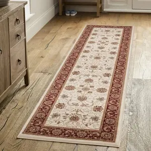 Traditional Area Rug Polypropylene Victorian Ivory Ornate Pattern Runner