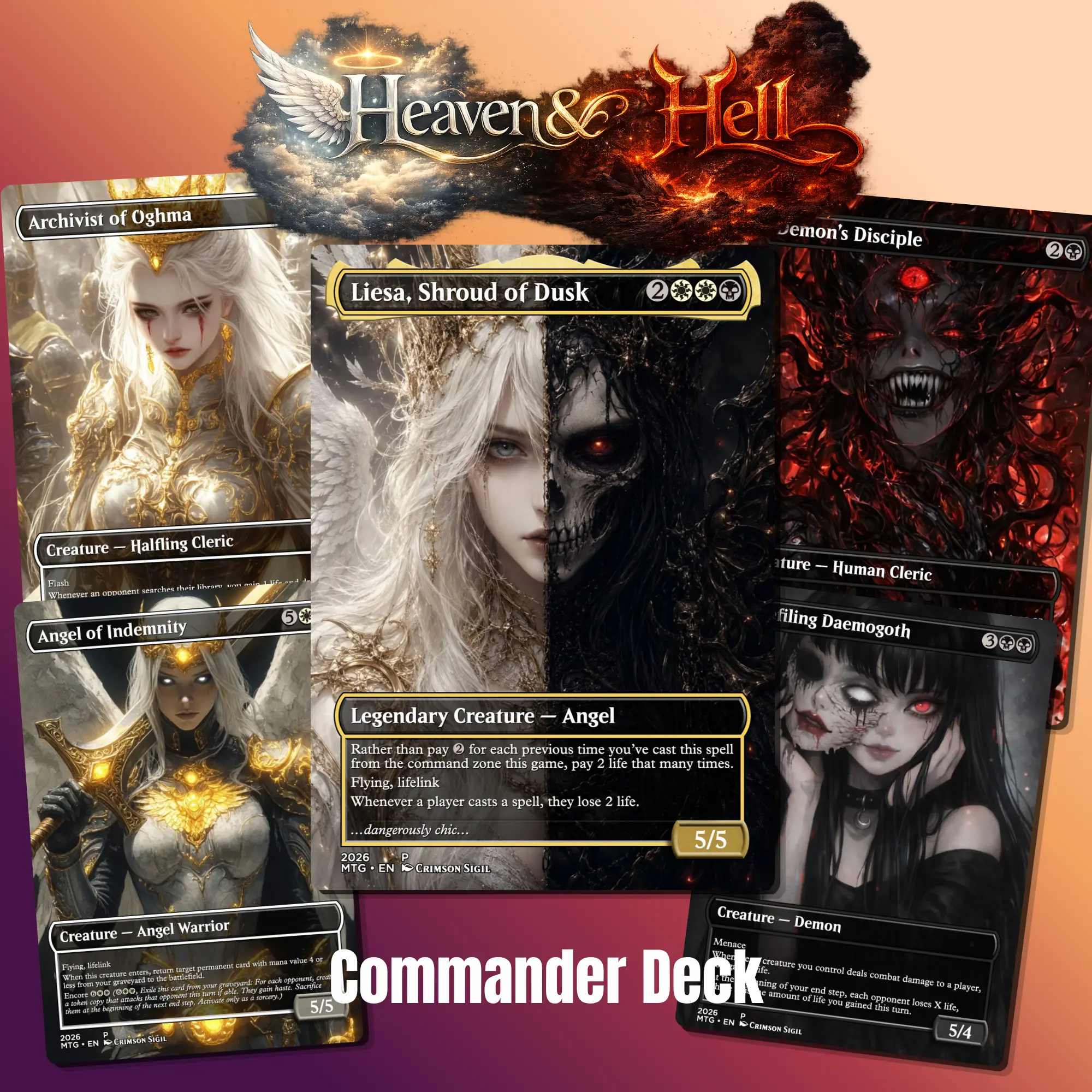 Light and Darkness Deck Proxy MTG – MTG Commander Angel Demon Tribal + Token