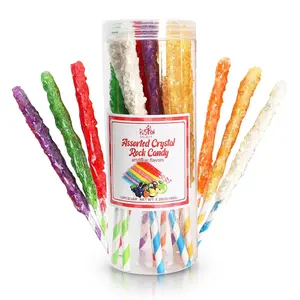 Fusion Select Crystal Rock Candy Sticks – 12 Assorted XL Sugar Lollipops – Individually Wrapped Colorful Snacks & Party Favors for Kids