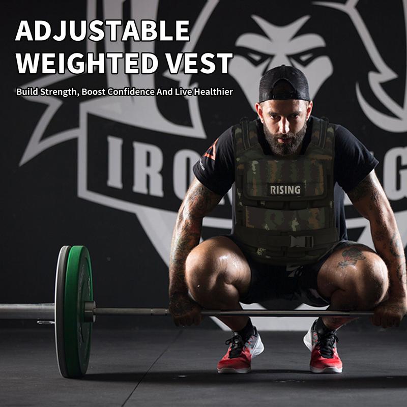 RISING Camouflage Adjustable Weighted Vest 2.5-40LB with Removable Weights for Enhanced Training Versatile Fitness Gear