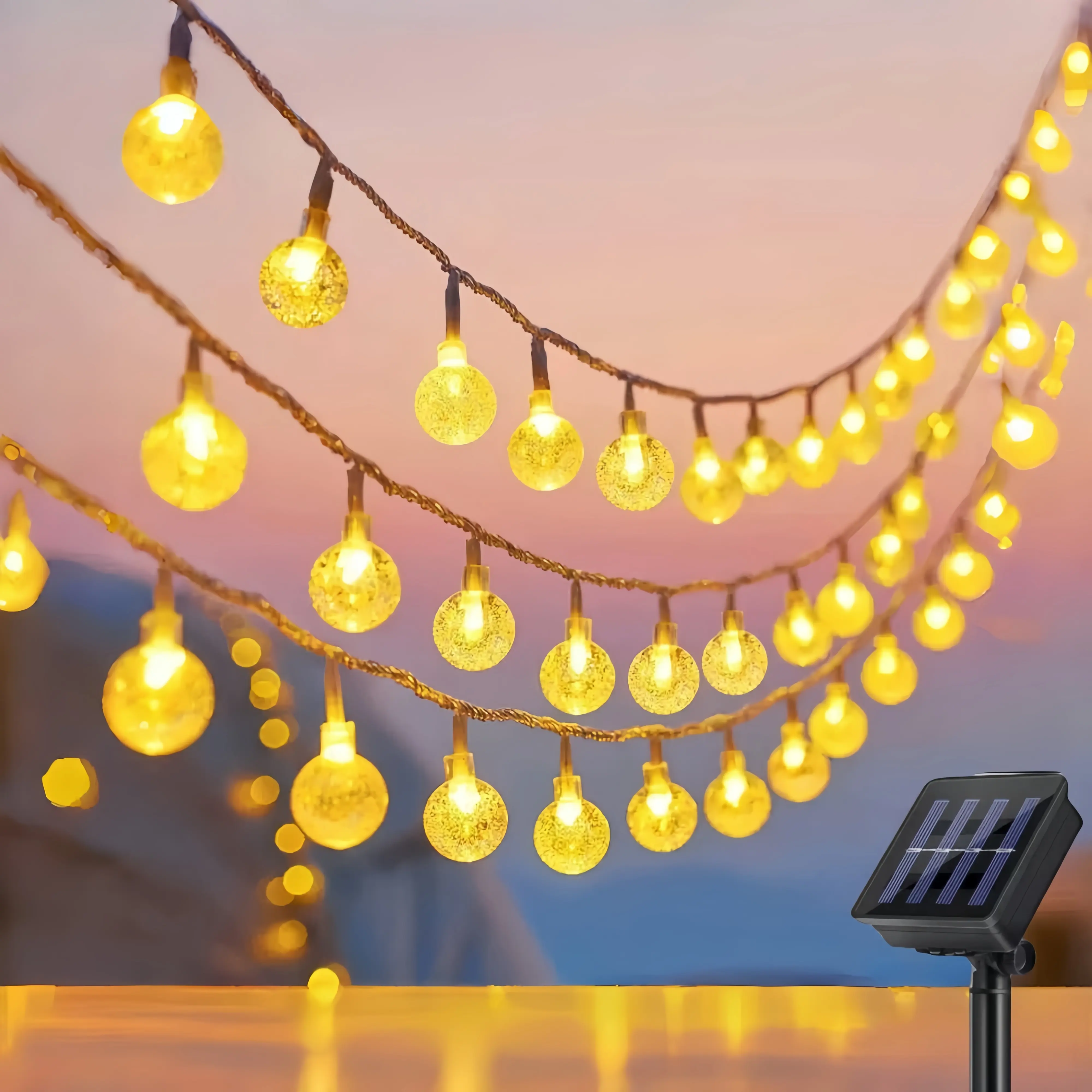 Solar-Powered Globe Fairy Lights, 100LED, 39.3ft, 8 Flashing Modes, Waterproof Outdoor Decor, Led Bulbs Included, Solar Strip Lights for Patio Camping Valentine's Day