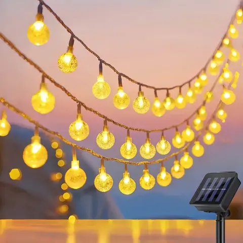 Solar-Powered LED Lighted Globe Fairy Lights - 100 Bulbs Included, 39.3ft, 8 Flashing Modes, Waterproof, Warm & White, Automatic Charging, Christmas Aesthetic Solar Outdoor Lights for Patio, Fences