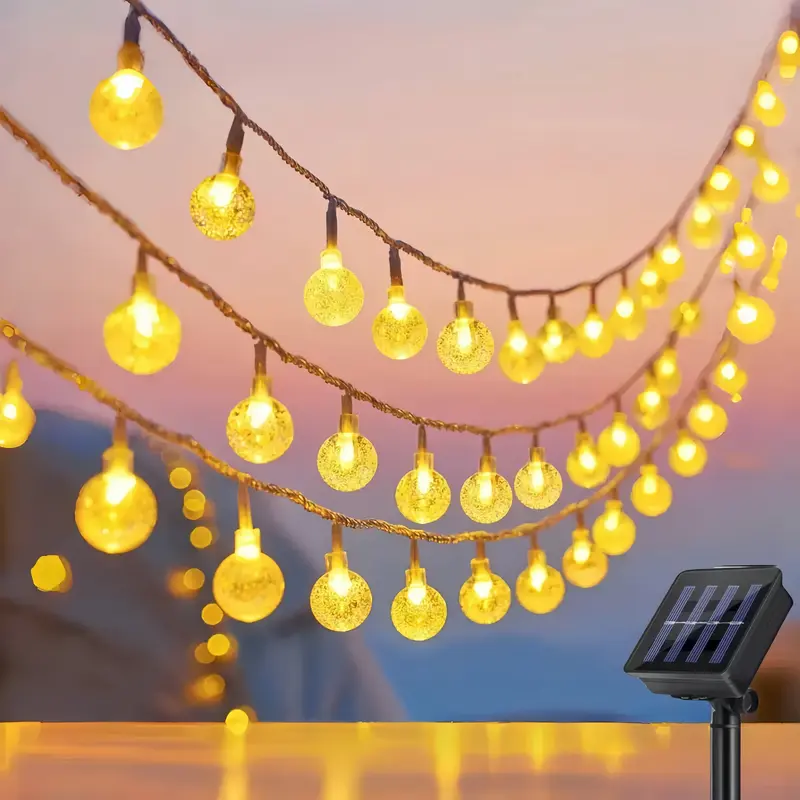 Solar-Powered LED Lighted Globe Fairy Lights - 100 Bulbs Included, 39.3ft, 8 Flashing Modes, Waterproof, Warm & White, Automatic Charging, Christmas Aesthetic Solar Outdoor Lights for Patio, Fences