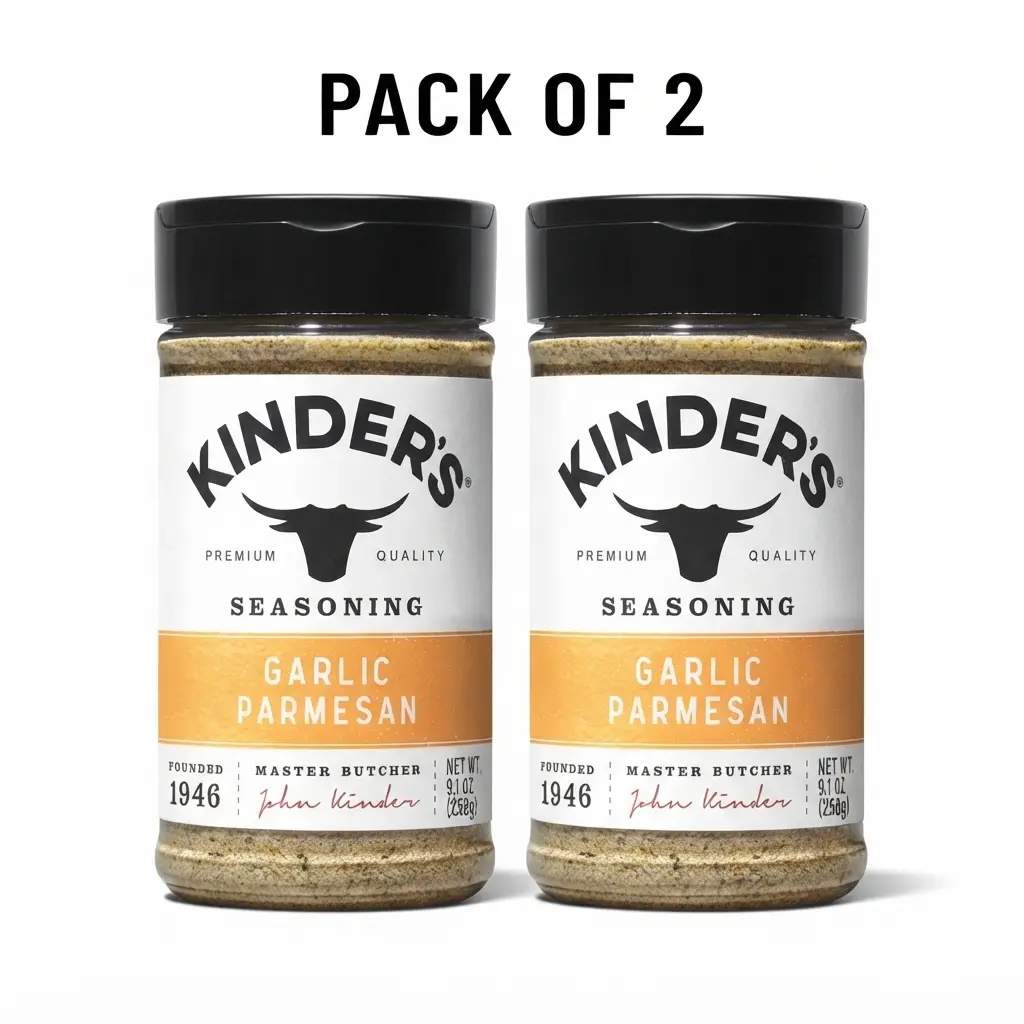 Pack of 2 Kinders Garlic Parmesan Seasoning Jumbo Size 9.1 oz Bottles — All-Purpose Garlic & Parmesan Seasoning for Meat, Veggies & Pasta Flavor Spice